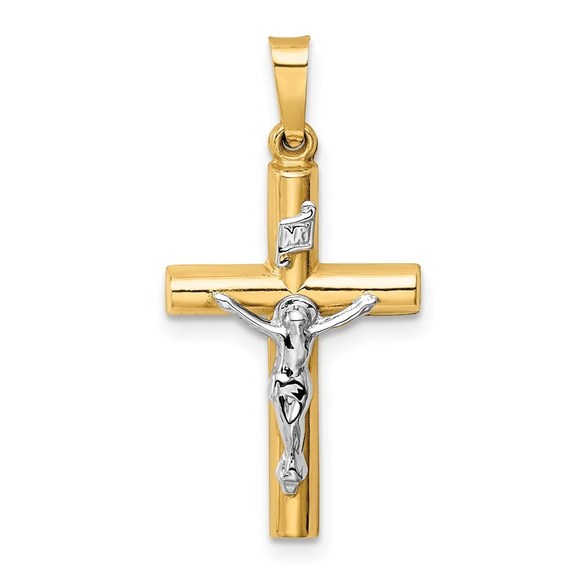 Million Charms 14k Gold Two-tone INRI Crucifix Necklace Charm Pendant